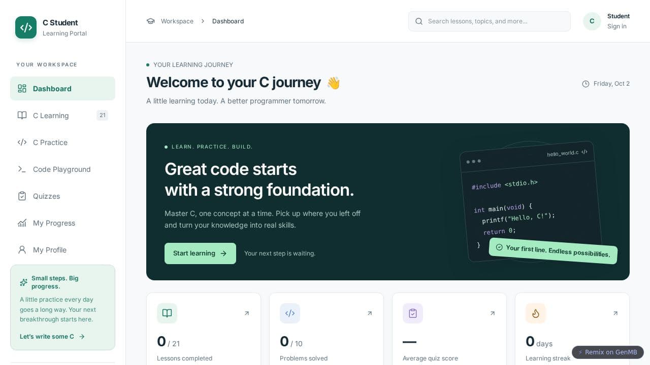 C Student Learning Portal
